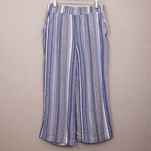 Westbound blue and white linen blend stripe crop pants-LS
